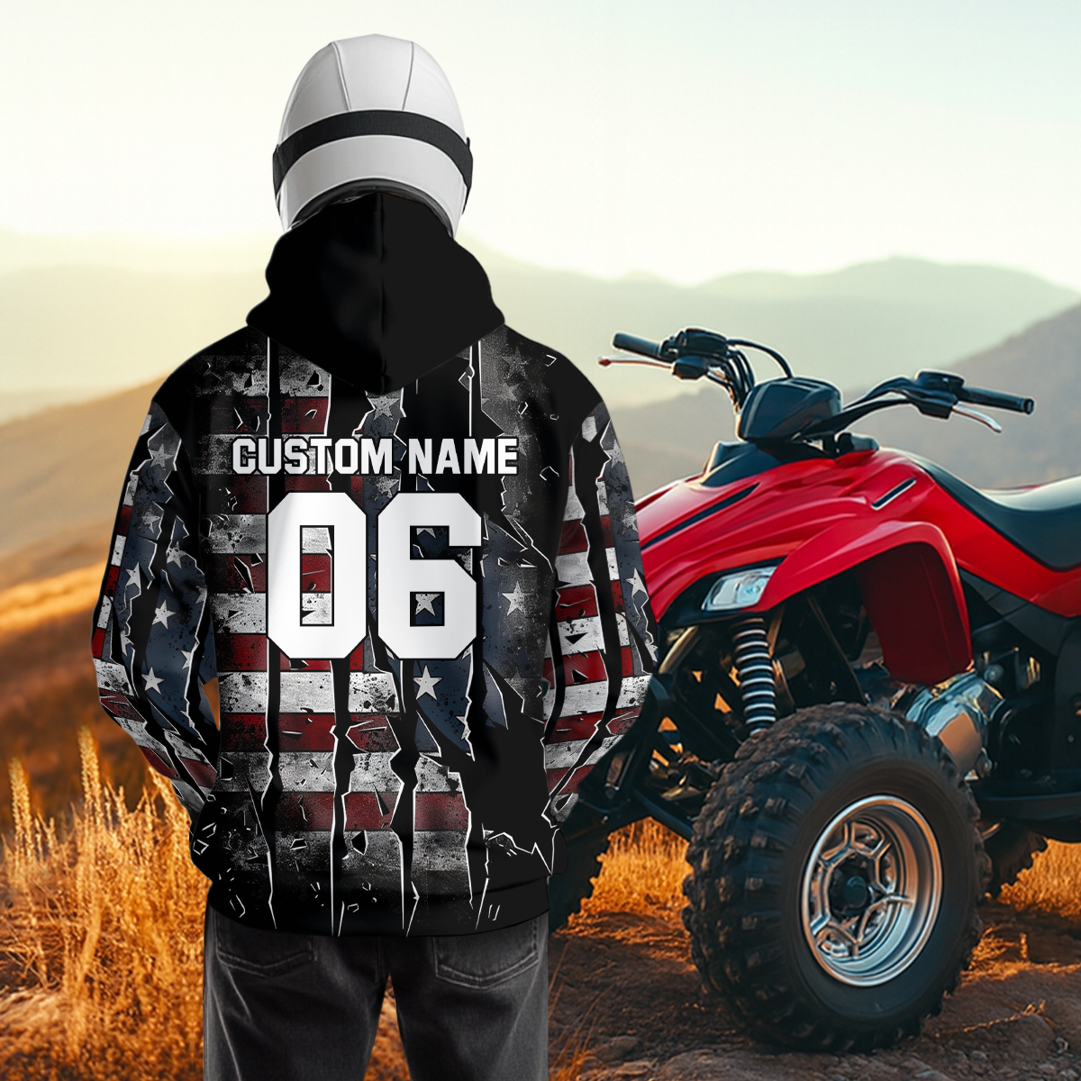 Custom US Flag Motocross Hoodie ATV Off-Road Quad Bike Hoodie for Men Women HOT25
