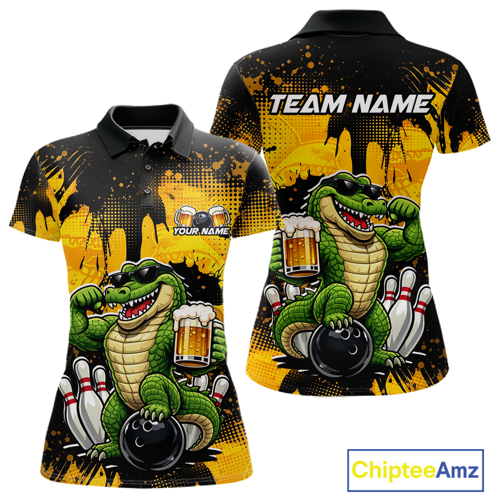 Custom Beer Alligator Bowling Jersey for Women Bowling Polo & 1/4 Zip Bowling Team Shirts HNT271