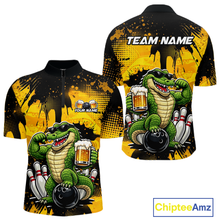 Load image into Gallery viewer, Custom Beer Alligator Bowling Jersey for Men Bowling Polo &amp; 1/4 Zip Bowling Team Shirts HNT271