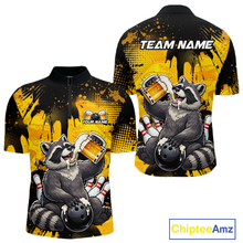Load image into Gallery viewer, Custom Beer Raccoon Bowling Jersey for Men Bowling Polo &amp; 1/4 Zip Bowling Team Shirts HNT270