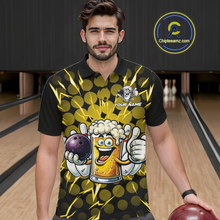 Load image into Gallery viewer, Custom Yellow Funny Beer Bowling Jersey for Men Bowling Team Shirts Polo &amp; 1/4 Zip HNT187