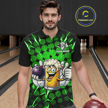 Load image into Gallery viewer, Custom Green Funny Beer Bowling Jersey for Men Bowling Team Shirts Polo &amp; 1/4 Zip HNT187