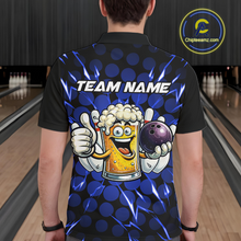 Load image into Gallery viewer, Custom Blue Funny Beer Bowling Jersey for Men Bowling Team Shirts Polo &amp; 1/4 Zip HNT187