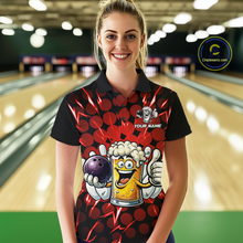 Load image into Gallery viewer, Custom Red Funny Beer Bowling Jersey for Women Bowling Team Shirts Polo &amp; 1/4 Zip HNT187