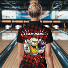 Load image into Gallery viewer, Custom Red Funny Beer Bowling Jersey for Women Bowling Team Shirts Polo &amp; 1/4 Zip HNT187