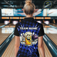 Load image into Gallery viewer, Custom Blue Funny Beer Bowling Jersey for Women Bowling Team Shirts Polo &amp; 1/4 Zip HNT187