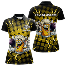 Load image into Gallery viewer, Custom Yellow Funny Beer Bowling Jersey for Women Bowling Team Shirts Polo &amp; 1/4 Zip HNT187