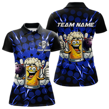 Load image into Gallery viewer, Custom Blue Funny Beer Bowling Jersey for Women Bowling Team Shirts Polo &amp; 1/4 Zip HNT187