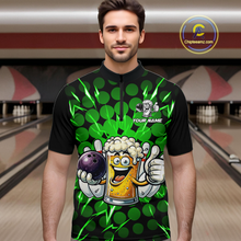 Load image into Gallery viewer, Custom Green Funny Beer Bowling Jersey for Men Bowling Team Shirts Polo &amp; 1/4 Zip HNT187