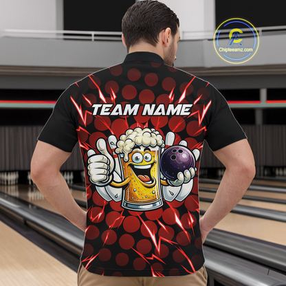 Custom Red Funny Beer Bowling Jersey for Men Bowling Team Shirts Polo & 1/4 Zip HNT187