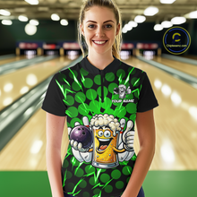 Load image into Gallery viewer, Custom Green Funny Beer Bowling Jersey for Women Bowling Team Shirts Polo &amp; 1/4 Zip HNT187