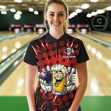 Load image into Gallery viewer, Custom Red Funny Beer Bowling Jersey for Women Bowling Team Shirts Polo &amp; 1/4 Zip HNT187