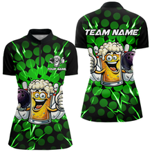 Load image into Gallery viewer, Custom Green Funny Beer Bowling Jersey for Women Bowling Team Shirts Polo &amp; 1/4 Zip HNT187