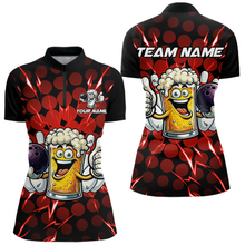 Load image into Gallery viewer, Custom Red Funny Beer Bowling Jersey for Women Bowling Team Shirts Polo &amp; 1/4 Zip HNT187