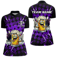 Load image into Gallery viewer, Custom Purple Funny Beer Bowling Jersey for Women Bowling Team Shirts Polo &amp; 1/4 Zip HNT187