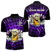 Load image into Gallery viewer, Custom Purple Funny Beer Bowling Jersey for Men Bowling Team Shirts Polo &amp; 1/4 Zip HNT187