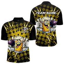 Load image into Gallery viewer, Custom Yellow Funny Beer Bowling Jersey for Men Bowling Team Shirts Polo &amp; 1/4 Zip HNT187