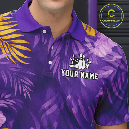 Custom Flowers Bowling Jersey for Men Polo & 1/4 Zip Bowling Team Shirts Bowling League HNT213