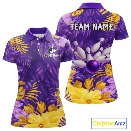 Custom Flowers Bowling Jersey for Women Polo & 1/4 Zip Bowling Team Shirts Bowling League HNT213