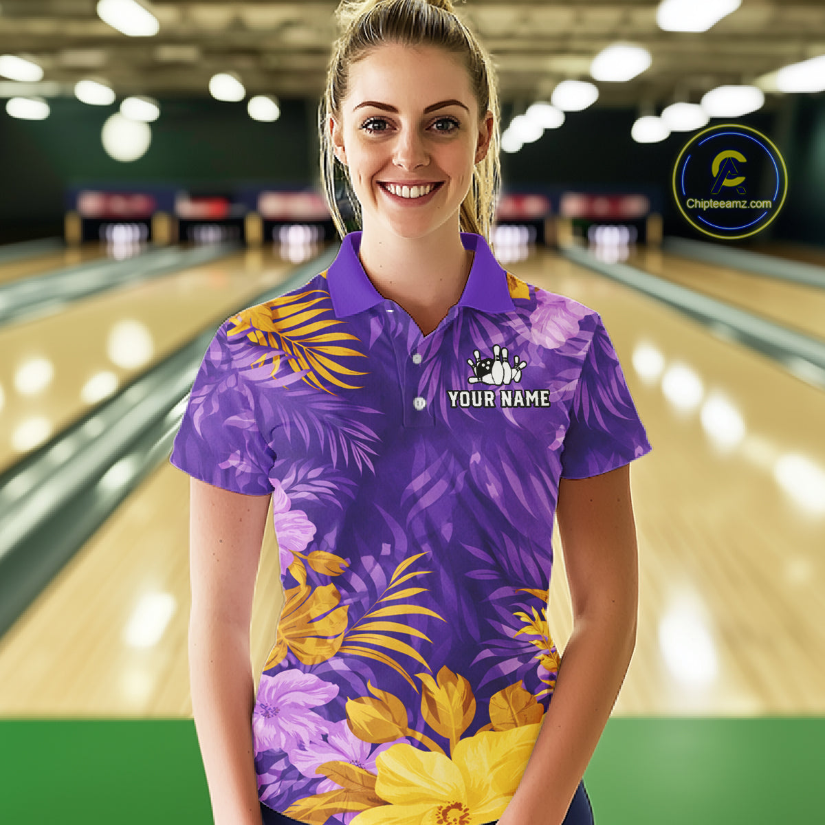 Custom Flowers Bowling Jersey for Women Polo & 1/4 Zip Bowling Team Shirts Bowling League HNT213