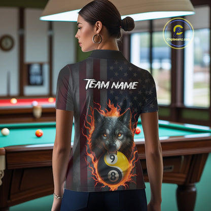 Custom US Wolf 8 9 Ball Yin Yang Billiard Shirts for Women Billiard Team Shirts Billiard League Polo & 1/4 Zip NNT92
