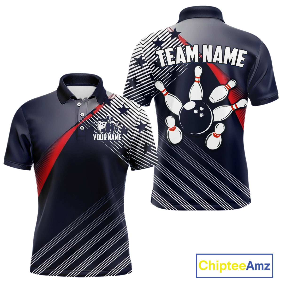 Custom US Flag Bowling Jersey for Men Bowling Team Shirts Bowling Uniform Polo & 1/4 Zip HNT165