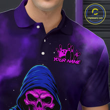 Load image into Gallery viewer, Custom Purple Grim Reaper Bowling Jersey for Men Bowling Team Shirts Polo &amp; 1/4 Zip HNT132