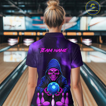 Load image into Gallery viewer, Custom Purple Grim Reaper Bowling Jersey for Women Bowling Team Shirts Polo &amp; 1/4 Zip HNT132