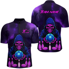 Load image into Gallery viewer, Custom Purple Grim Reaper Bowling Jersey for Men Bowling Team Shirts Polo &amp; 1/4 Zip HNT132