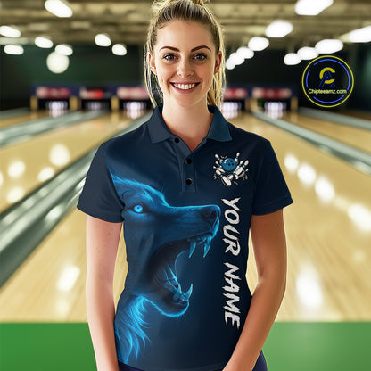 Custom Wolf Bowling Jersey for Women Polo & 1/4 Zip Bowling Team Shirts Bowling League HNT149
