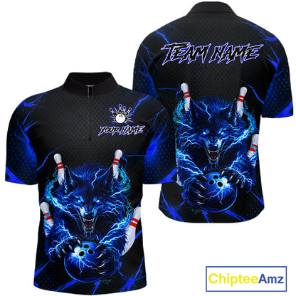 Custom Thunder Wolf Bowling Jersey for Men Bowling Uniform Polo &1/4 Zip Bowling Team Shirts HNT250