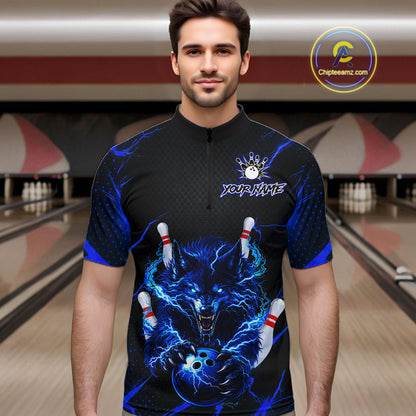 Custom Thunder Wolf Bowling Jersey for Men Bowling Uniform Polo &1/4 Zip Bowling Team Shirts HNT250