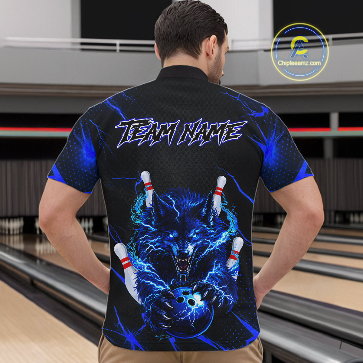 Custom Thunder Wolf Bowling Jersey for Men Bowling Uniform Polo &1/4 Zip Bowling Team Shirts HNT250