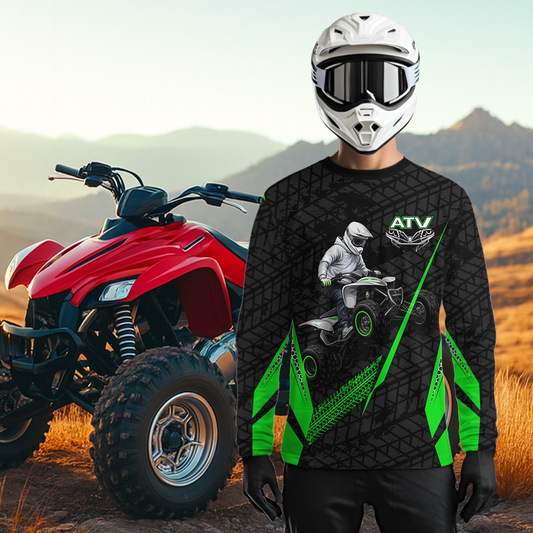 Personalized ATV Motocross Jersey For Adult & Kids UPF30+ Green Quad Bike Shirt Off-Road ATV MX Racing NHN013