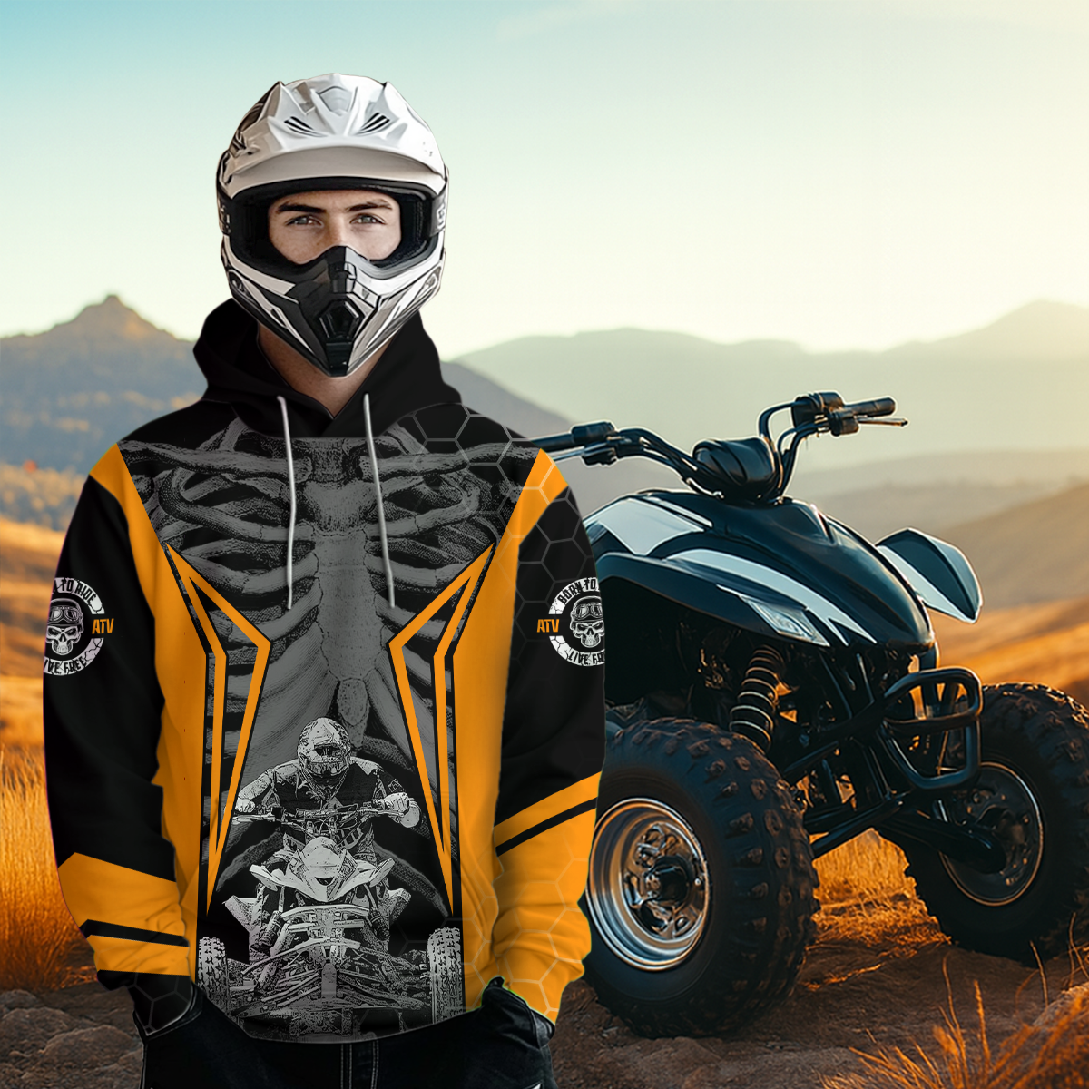 Personalized Orange Atv Racing Hoodie Custom Name & Number Quad Bike Rider Motocross Shirt For Men Women  NHN002