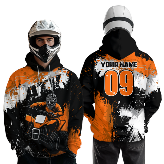 Orange ATV Motocross Hoodie Personalized Upf30+ Adult&Kid Quad Bike Shirt Atv Mx Off-Road Extreme NHN003