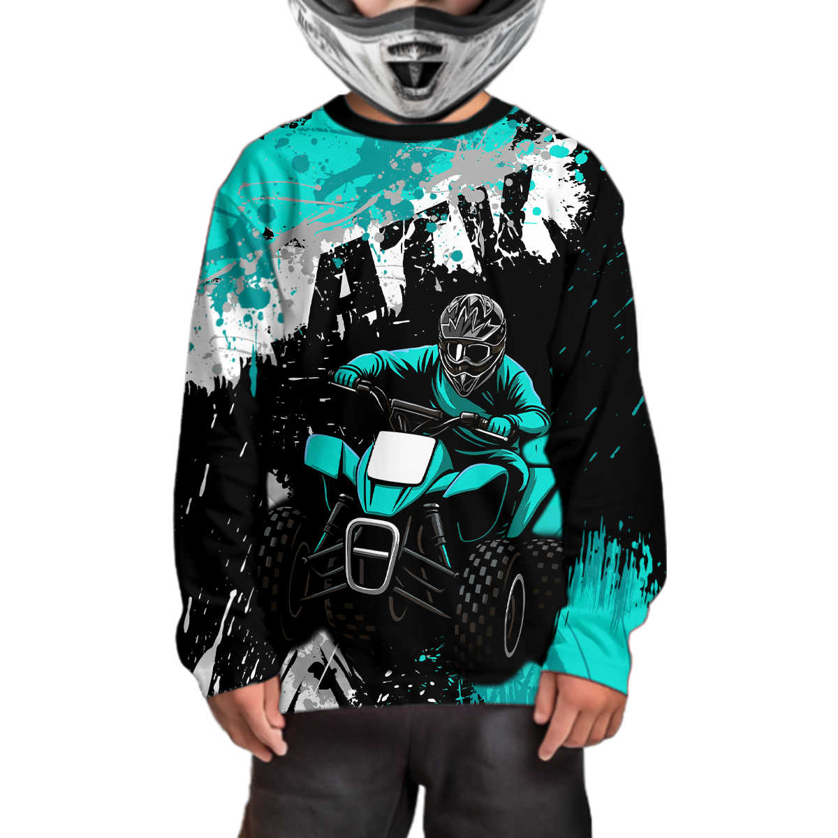 Turquoise ATV Motocross Jersey Personalized UPF30+ Adult&Kid Quad Bike Shirt Atv Mx Off-Road Dirt Bike NHN003