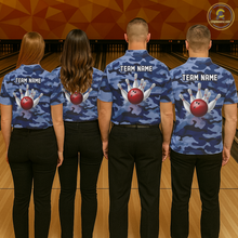 Load image into Gallery viewer, Custom Blue Camo Bowling Jersey for Men Bowling Team Shirts Bowling Uniform Polo &amp; 1/4 Zip HNT167