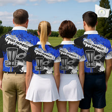 Load image into Gallery viewer, Mens Disc Golf Polo Shirt Custom Name Number Blue Disc Golf Basket Personalized Disc Golf Shirts NHN0028