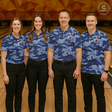 Load image into Gallery viewer, Custom Blue Camo Bowling Jersey for Men Bowling Team Shirts Bowling Uniform Polo &amp; 1/4 Zip HNT167