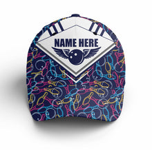 Load image into Gallery viewer, Personalized Bowling 3D Cap, Custom Bowling Hat for Men Women, Bowling Pin &amp; Ball Cap with Name CHT01-6