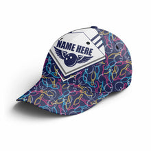 Load image into Gallery viewer, Personalized Bowling 3D Cap, Custom Bowling Hat for Men Women, Bowling Pin &amp; Ball Cap with Name CHT01-6