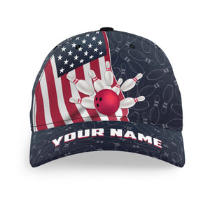 American Flag Bowling Hat Custom Name Bowling Cap for Team Patriotic Bowling Cap BDT435