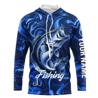 Blue Fishing Largemouth Bass Fish Hook Custom Name Long Sleeve Performance Shirt TTN121