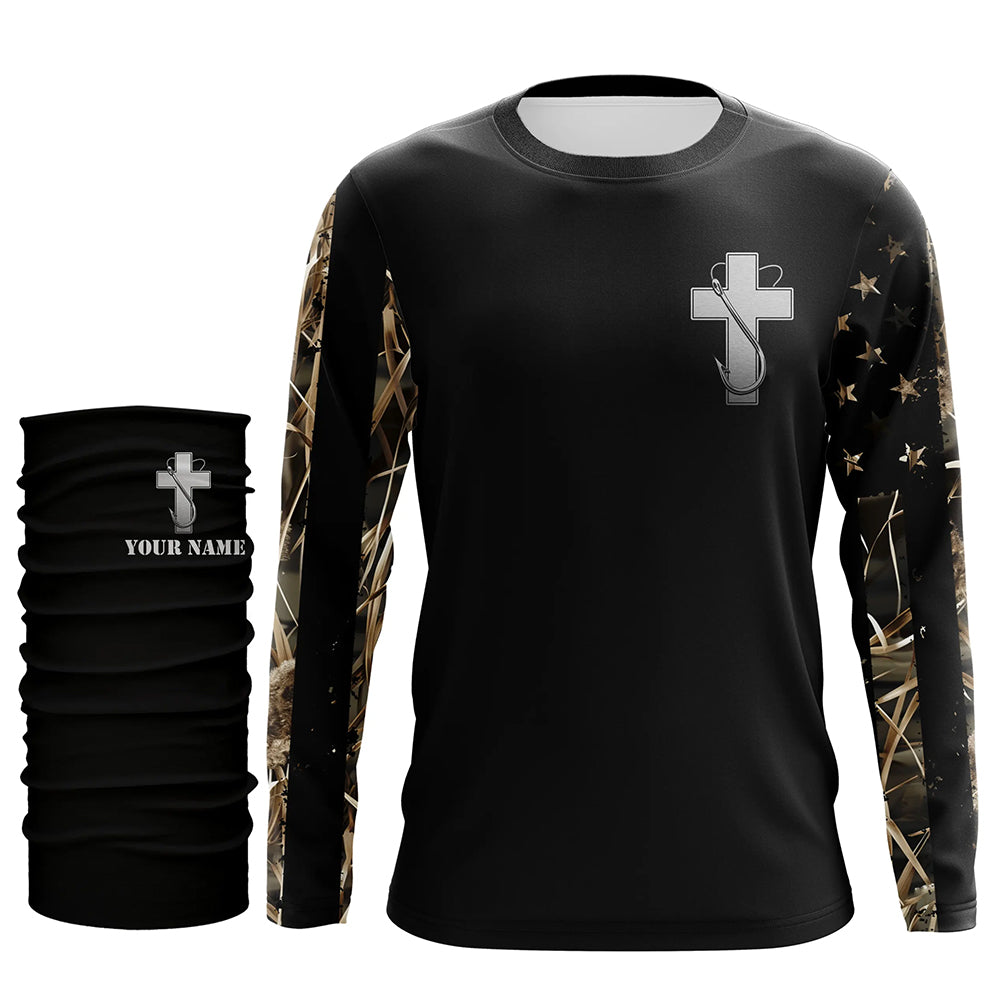 Fishing Hook Jesus Lover camo American flag Custom Name 3D fishing shirts UV protection TTN27