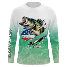 Load image into Gallery viewer, Bass Fishing American Flag Custom long sleeve performance Fishing Shirts, patriotic fishing gifts TTN65