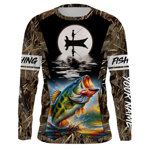 Bass Fishing Fisherman in boat Custom Name 3D Tournament Fishing Shirts UV Protection TTN87