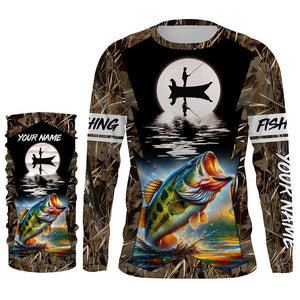 Bass Fishing Fisherman in boat Custom Name 3D Tournament Fishing Shirts UV Protection TTN87