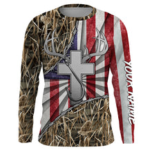 Load image into Gallery viewer, Fishing Hunting shirt Jesus lover American flag camo custom name 3D Shirts TTN29