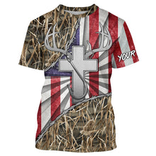 Load image into Gallery viewer, Fishing Hunting shirt Jesus lover American flag camo custom name 3D Shirts TTN29